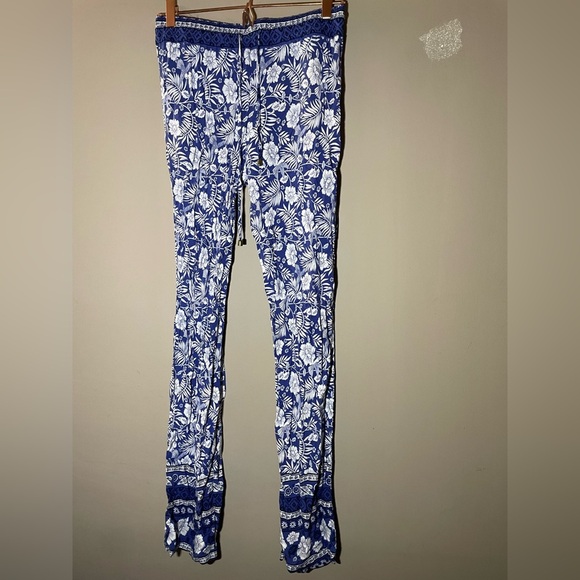 Paradise USA Blue and White Floral Print Pants Size M - Picture 1 of 6
